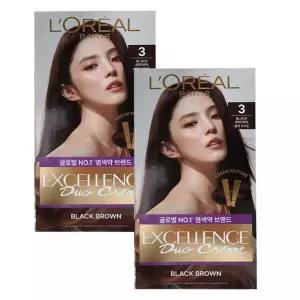 메온셀 (2개) 로레알 엑셀랑스 듀오 크림 염색약 Black Brown 3호