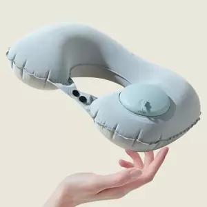 여행용 접이식 에어펌핑 목베개 휴대용 차량용 기내용 공기주입 목쿠션 원터치 에어펌핑 그레이 네이비