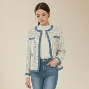 [롯데백화점]티뷰 데님 배색 라운드 트위드 자켓_V5C-CJK009