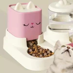 강아지 고양이 반자동 급식기 핑크 반려동물 사료 급여기