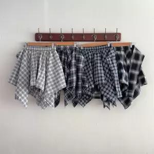 여자 셔츠치마 체크 플레어 매듭 키치 밴딩 미니스커트