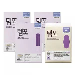 템포 오리지널 탐폰 레귤러 (20입), 3개 + 템포 내추럴 순면 패드 생리대 중형 (16입), 1개