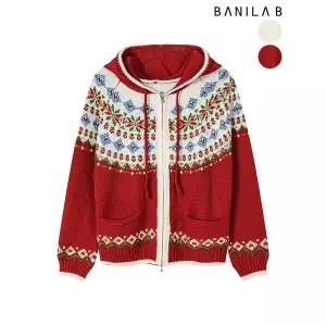 [하프클럽/바닐라비]여성 플라워 노르딕 후드 집업 가디건