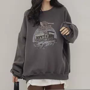 양기모 프린팅 오버핏 맨투맨 티셔츠 긴팔 라운드넥 여성 빅사이즈