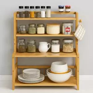 내추럴 원목 주방 선반 수납장 수납랙 조리대선반 다용도 보조 주방용품 정리대 양념통정리