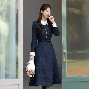 XXL까지) 제몬 셔츠 레이어드 트위드 벨트 원피스 겨울 하객룩 오피스룩 모임룩 격식룩 연말룩 빅사이즈