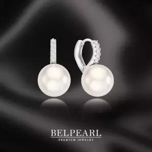 벨펄 약 11.5 ∼ 10mm 리얼 담수진주 모이사나이트 원터치 귀걸이