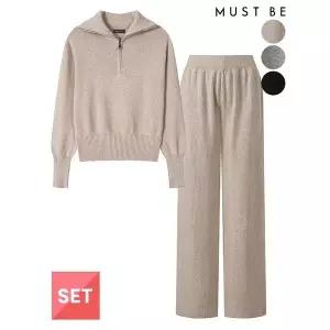 [하프클럽/머스트비]여성 반집업 카라 니트 팬츠 셋업