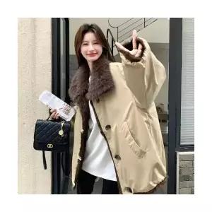 무천도사 여성 여친 자켓 가죽 겨울 빈티지 넥 반코트 따뜻모피라이크 양면 코트 KKE4