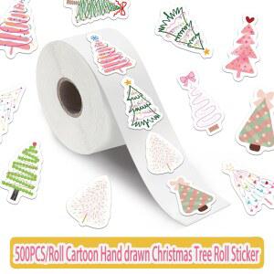 500PCS/롤 만화 손으로 그린 크리스마스 트리 롤 스티커 판타지 아트 초대장 케이스 전화 종이 봉투 가방 선물