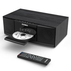 가정용 빈티지 블루투스 스테레오 시스템, THINKYA 36W RMS 마이크로 하이파이 시스템 CD 플레이어 듀얼 3 u201D 베이스, 오디오 스트리밍, FM 라디오, USB 포트, 보조, 이어폰 리모컨 블랙