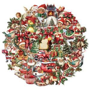 50PCS 레트로 크리스마스 파티 장식 선물 스티커 전화 케이스, 워터 라벨 컵, 방수 태블릿