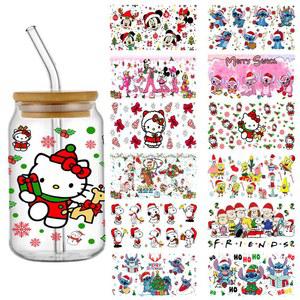 만화 크리스마스 쉽게 벗겨지는 방수 DIY 데칼 전사 UV DTF 텀블러 컵 랩 16oz 스티커 크리스탈