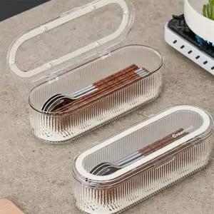 현이몰 예쁜 투명 물빠짐 식기 수납 수저통 뚜껑 수저 보관함 수저수납트레이 식기정리함 수저정리트레이