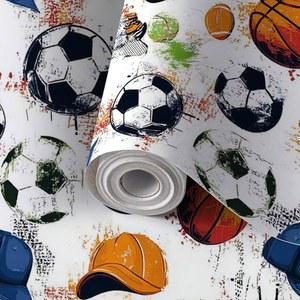 칸워스 필 앤 스틱 벽지 자가 접착 벽 벽화 심리스 스포츠 볼 반복 배경 의류용 접촉 종이 렌터 친화적인 주방 용 침실용 24