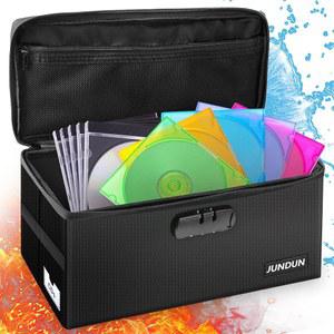 JUNDUN 접이식 CD 보관함 방수 및 내화 최대 165개의 디스크 보관 가능 30개의 전체 보석 케이스 60개의 슬림 케이스 뚜껑이 있는 내구성 있는 CD 홀더 - 블랙