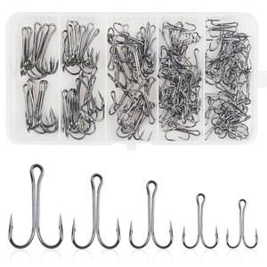 클래식 더블 낚시 훅 키트 30/140개 개구리 플라이 타이 날카로운 오픈 섕크 3배 강력 고탄소강 철조망 블랙 작은 크기의 바닷물과 담수용