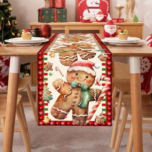 크리스마스 진저브레드 맨 테이블 러너 1개, 다채로운 배경에 맨, 캔디 모임, 그려져 활동, 따뜻한 지팡이 및 가족 테마 카페, 휴일 장식, 파티, 식사, 가정 시장 기타 적합합니다. 요소가 저녁 어린이 파티에