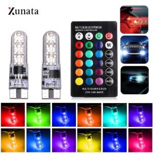 2pcs T10 W5W LED 자동차 빛 전구 RGB 배터리 6SMD5050 12V 1.32W 신호 램프 독서 웨지