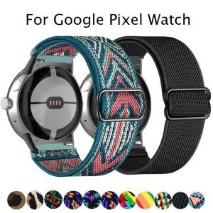 [호환품]Google Pixel watch 2 스트랩 용 Scrunchie 밴드 조절 가능 탄성 나일론 솔로 루프 팔찌 액세서리