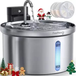 무선 고양이 급수대 [물 및 배터리 분리] 필니디 스테인리스 스틸 자동 애완동물 급수기 4000mAh 작동 개용