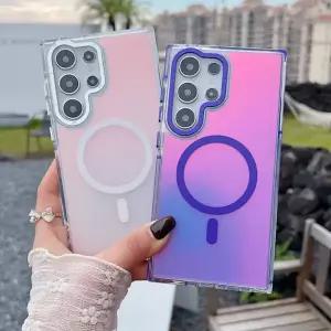 금속 휴대폰 케이스 삼성 호환 갤럭시 S25 S24 울트라 S23 플러스 S22 S21 A53 A54 A55 무선 충전 변색 커