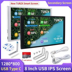 터치스크린TURZX 8인치 보조 화면 1280x800 IPS 스마트 LCD C G RAM 모니터 데스크탑 모드 지원 AIDA64 사