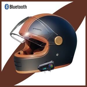 Bluetooth를 탑재한 레트로 복고풍 엔틱 풀페이스 바이크 오토바이 헬멧 - 오프로드 기능 내구성 있는 소재