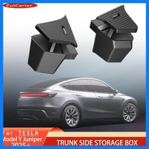 테슬라 모델 Y 주니퍼 2025 + TPE 자동차 트렁크 사이드 스토리지 박스 커버 플레이트 주최자 자동차 트렁