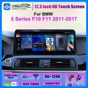 12.3인치 자동차 멀티미디어 플레이어 BMW 5 시리즈 F10 F11 2011-2017 안드로이드 13 카플레이 오토 스테