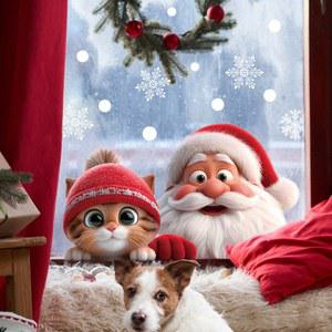 크리스마스 창문 스티커 정전기 부착 PVC 산타 고양이 눈송이 잔여물 파티 장식 거울 홈 유리 없음