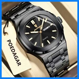 포에다가 럭셔리 스퀘어 남성용 시계 방수 야광 날짜 요일 남성 시계 스테인리스 스틸 패션 쿼츠 남성 손목