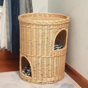 반려동물 고양이 라탄집 2층 숨숨집 등나무 쿠션