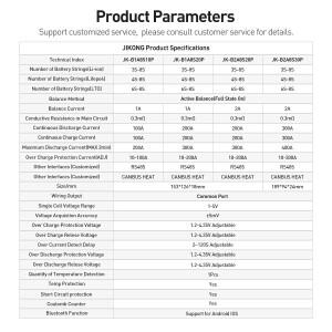 JIKONG BMS JK-B2A8S20P 4S 5S 6S 7S 8S 12V 24V 활성 스마트 밸런스 200A Lifepo4 리튬 이온 Lto 배터리