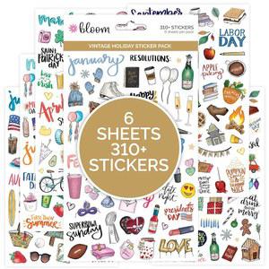 [미국배송] 블룸 데일리 플래너 홀리데이 시즌 스티커 시트 - 빈티지 팩 탈착 및 재배치 가능 팩당 310개 이상의 스티커!