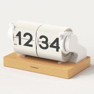 무아스 자동 미니 플립 시계, 레트로 빈티지 책상 타이머 캘린더 알람, 스누즈, 시계 대량 USB-C 충전식, 홈 오피스 스쿨 호텔 카페 화이트 에 이상적입니다