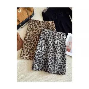 여성 치마 A라인 플레어 빈티지한 날씬한 기모 텍스쳐 호피 스커트 추동 밴딩 힙업 MF4