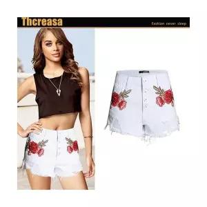 여자 청반바지 원템4 핫팬츠 화이트 자수 데님 플라워 수술