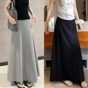 여성 캐주얼 트레이닝 A라인 허리 밴딩 롱 스커트 치마 (WFK566Z)