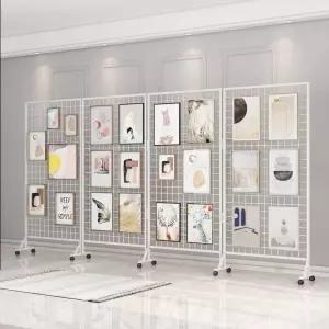 네트망 파티션 미술 전시 유치원 진열대 사진 접이식 바퀴 보관 메쉬 그리드