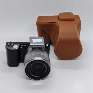 소니 NEX5N 18-55mm 렌즈용 카메라 케이스 가방 PU 가죽 풀 바디 커버 (스트랩 포함)