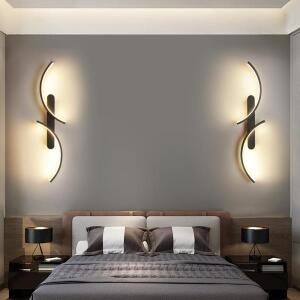 2PC곡선 벽 조명 LED 모던 램프 블랙 달빛 거실 침실 헤드맡 복도 옷장 조명기구