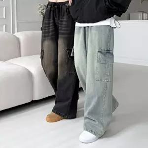 [모로엠]남성 밴딩 카고 편안한 착용감 유니크한 머드워싱 데님 와이드 데일리 청바지 DMS-JEA-Q4588273