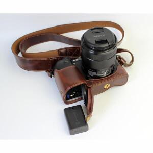 PU 가죽 케이스 카메라 가방 커버 파우치 소니 A6400 16-50mm 하프 하단 배터리 오프닝
