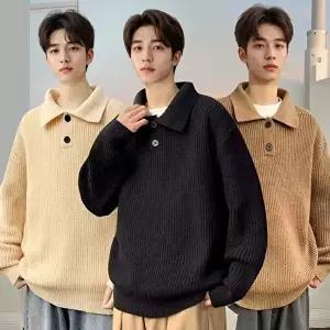 [모로엠]남성 투버튼 니트 칼라 티셔츠 LD-KN-QSIS671