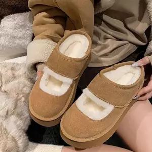 [신상오픈런]|CMS7D82|여성 키높이 메리제인 겨울 통굽 슬리퍼 퍼안감