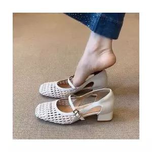 스파이더맨 여성 양가죽 스틸레토 샌들 펀칭 일자 스트랩 진가죽 단화 OPH5