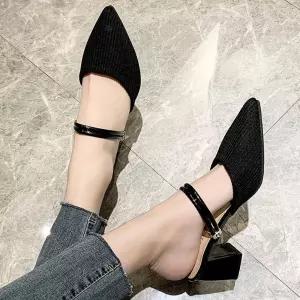스틸레토 뮬 슬링백 힐 뾰족코 스트랩 장식 가보시 여성구두