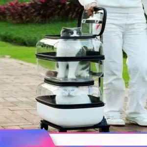 강아지 투명캐리어 고양이 바퀴 투명 우주선 애완견 이동