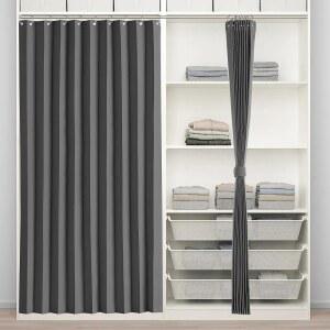 후크가 달린 RYB 홈 옷장 커튼 세트, 주방 세탁실용 블랙아웃 주름 현관 커튼, 사무실 욕실용 어코디언 스타일 접이식 칸막이 창문 블라인드, 50 x L 80, 회색, 1 패널